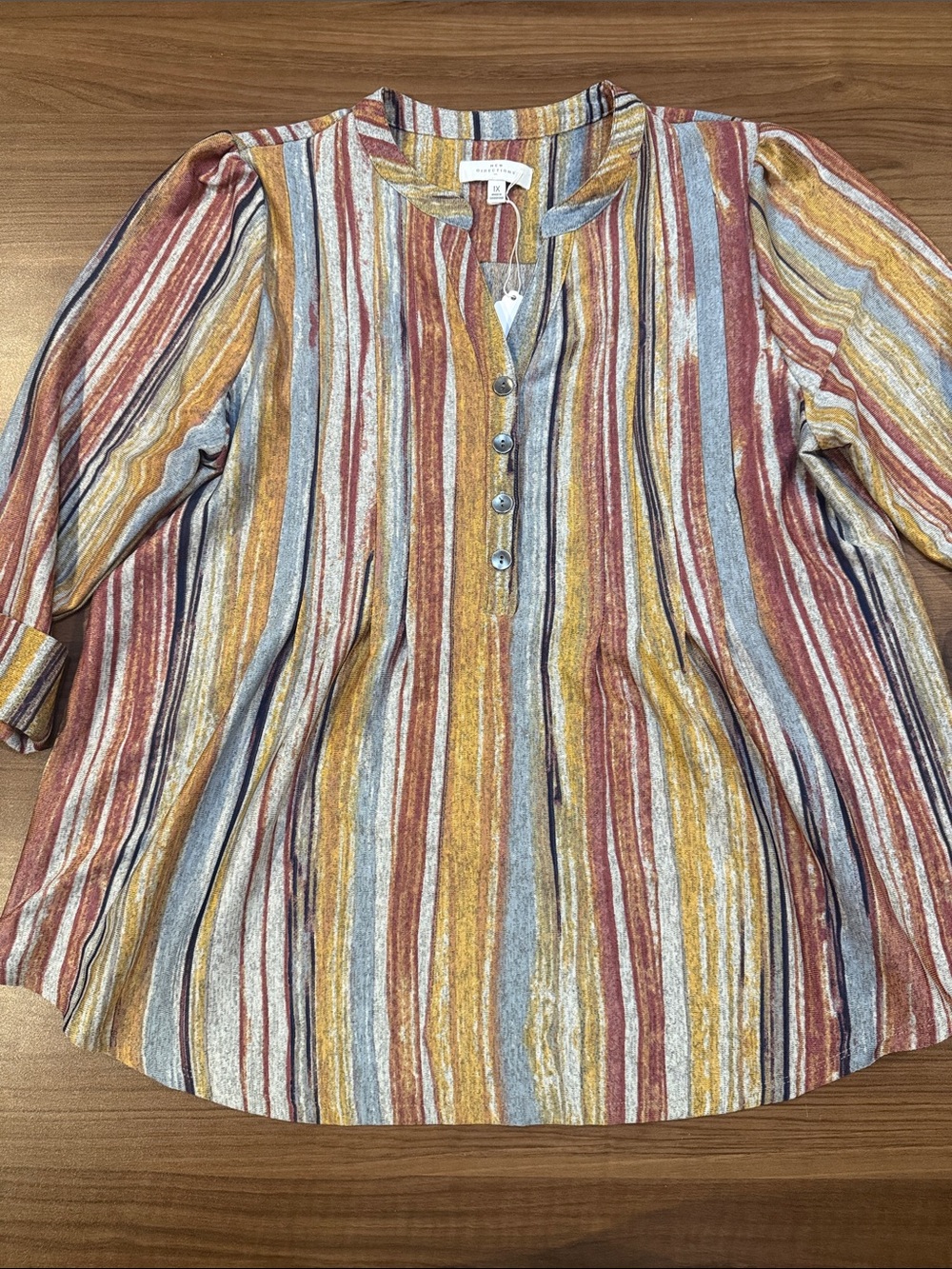 new directions Multicolor Striped Button-Front Tunic - Rust, Mustard, Slate